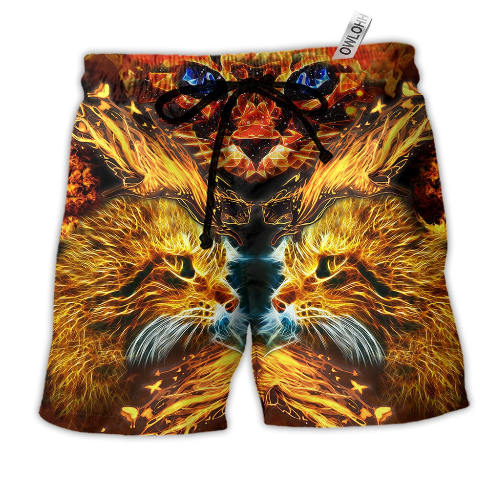 Beach Short / Adults / S Cat Cool Flaming Cat - Beach Short - Owls Matrix LTD