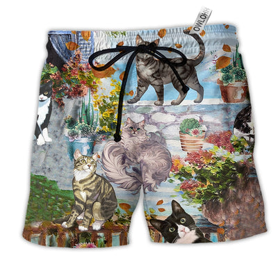 Beach Short / Adults / S Cat Loves Home And Loves Hot Summer - Beach Short - Owls Matrix LTD