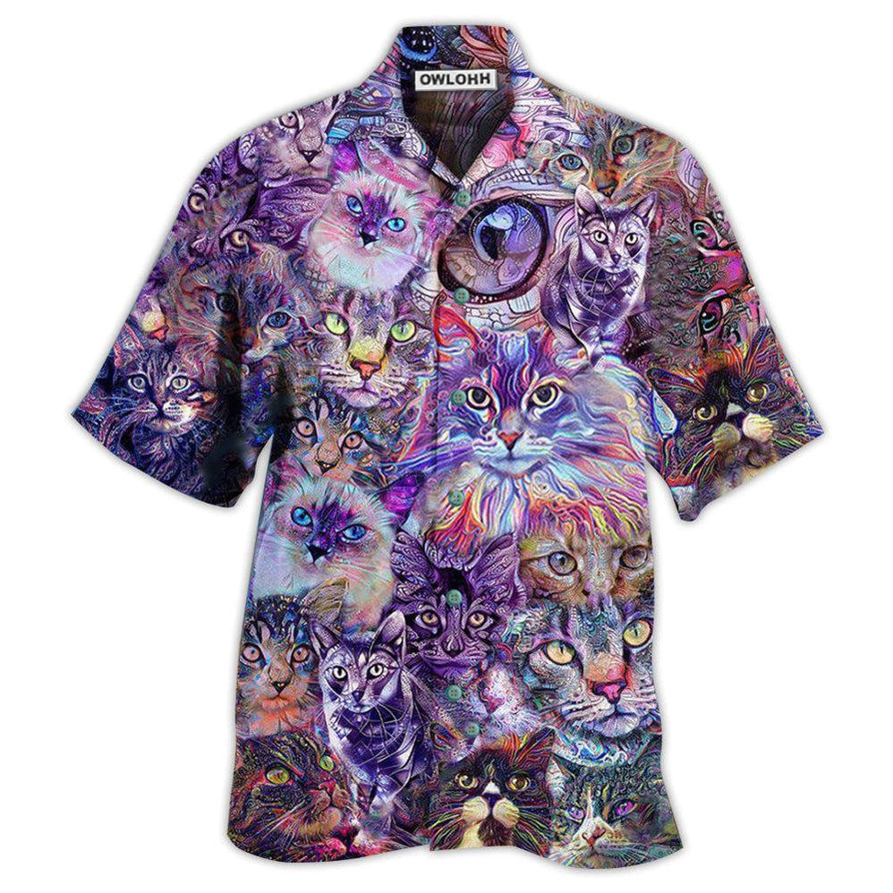 Hawaiian Shirt / Adults / S Cat Psychedelic Purple - Hawaiian Shirt - Owls Matrix LTD
