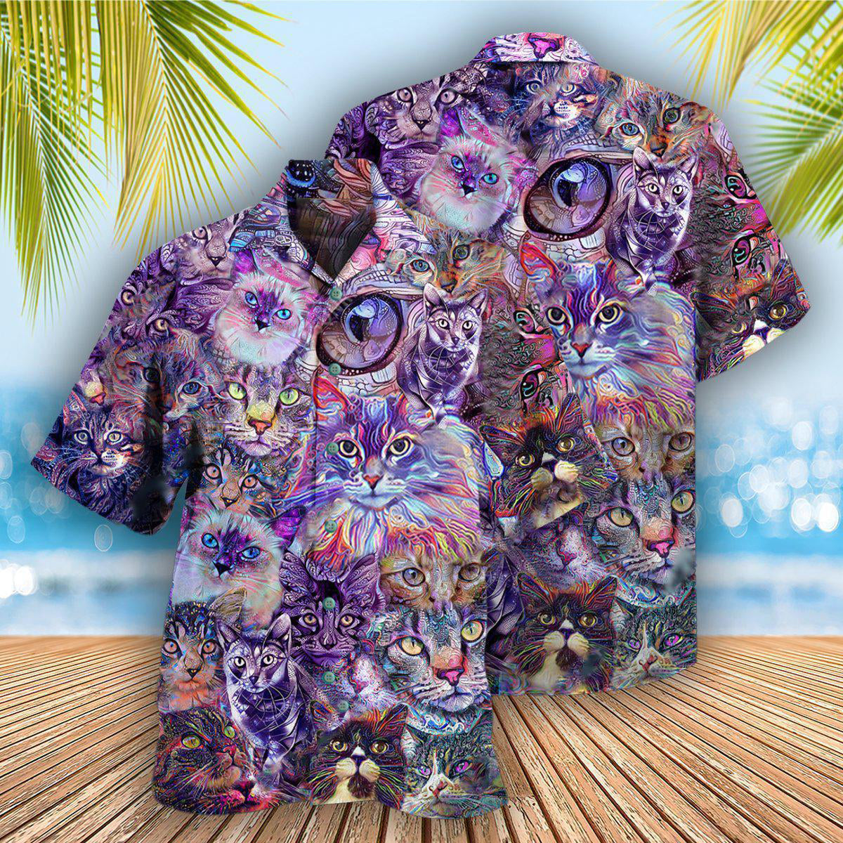 Cat Psychedelic Purple - Hawaiian Shirt - Owls Matrix LTD