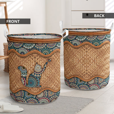 Cat Rattan Mandala Style - Laundry Basket - Owls Matrix LTD