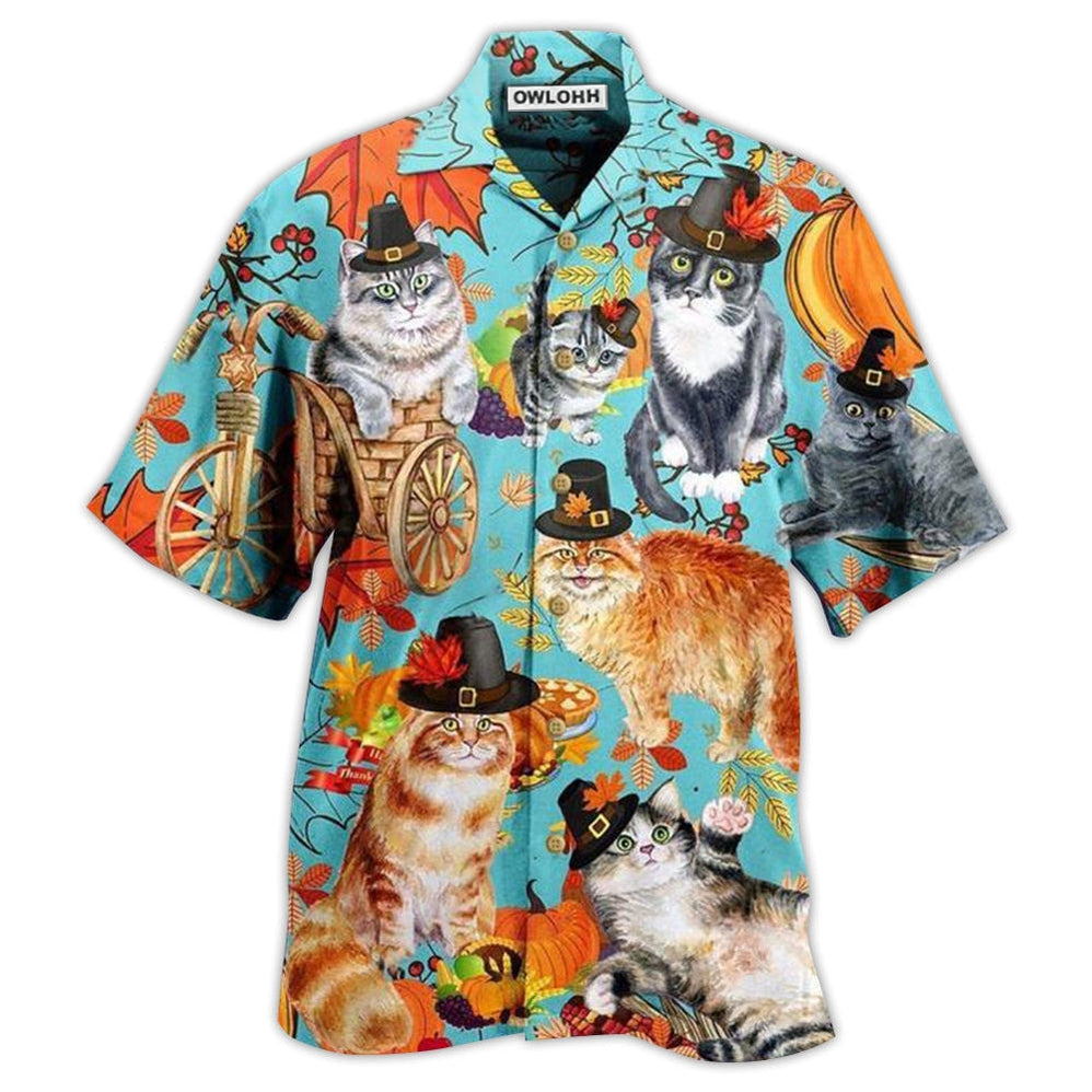 Hawaiian Shirt / Adults / S Cat Happy Thanksgiving - Hawaiian Shirt - Owls Matrix LTD