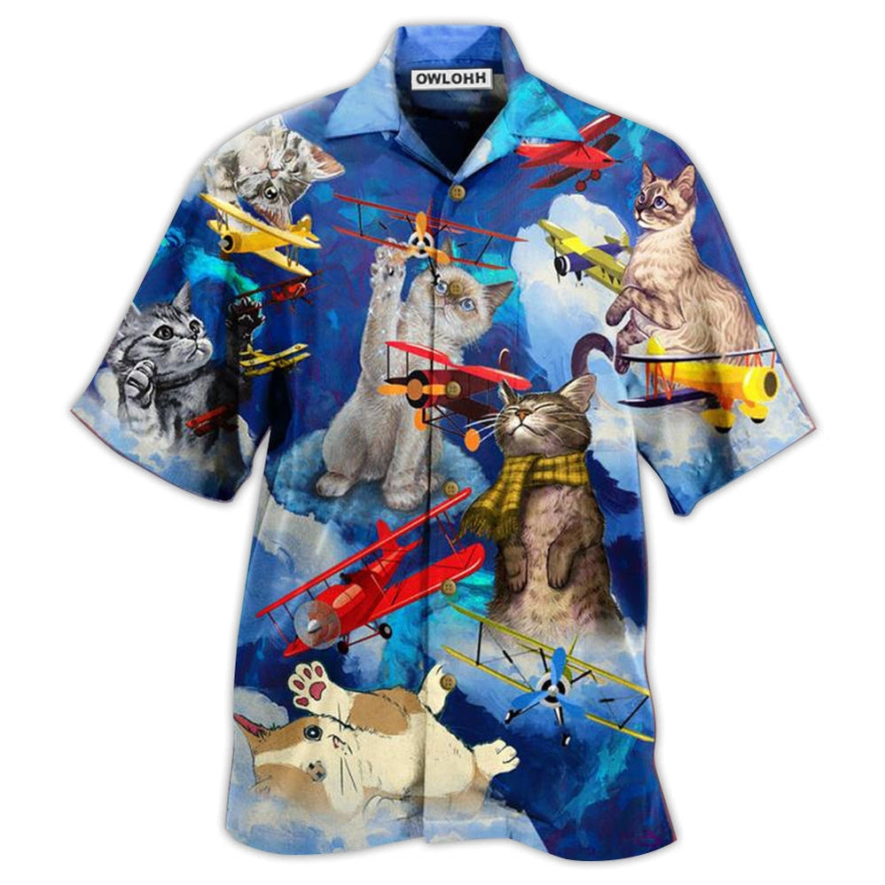 Hawaiian Shirt / Adults / S Cat Love Fly Blue Sky - Hawaiian Shirt - Owls Matrix LTD