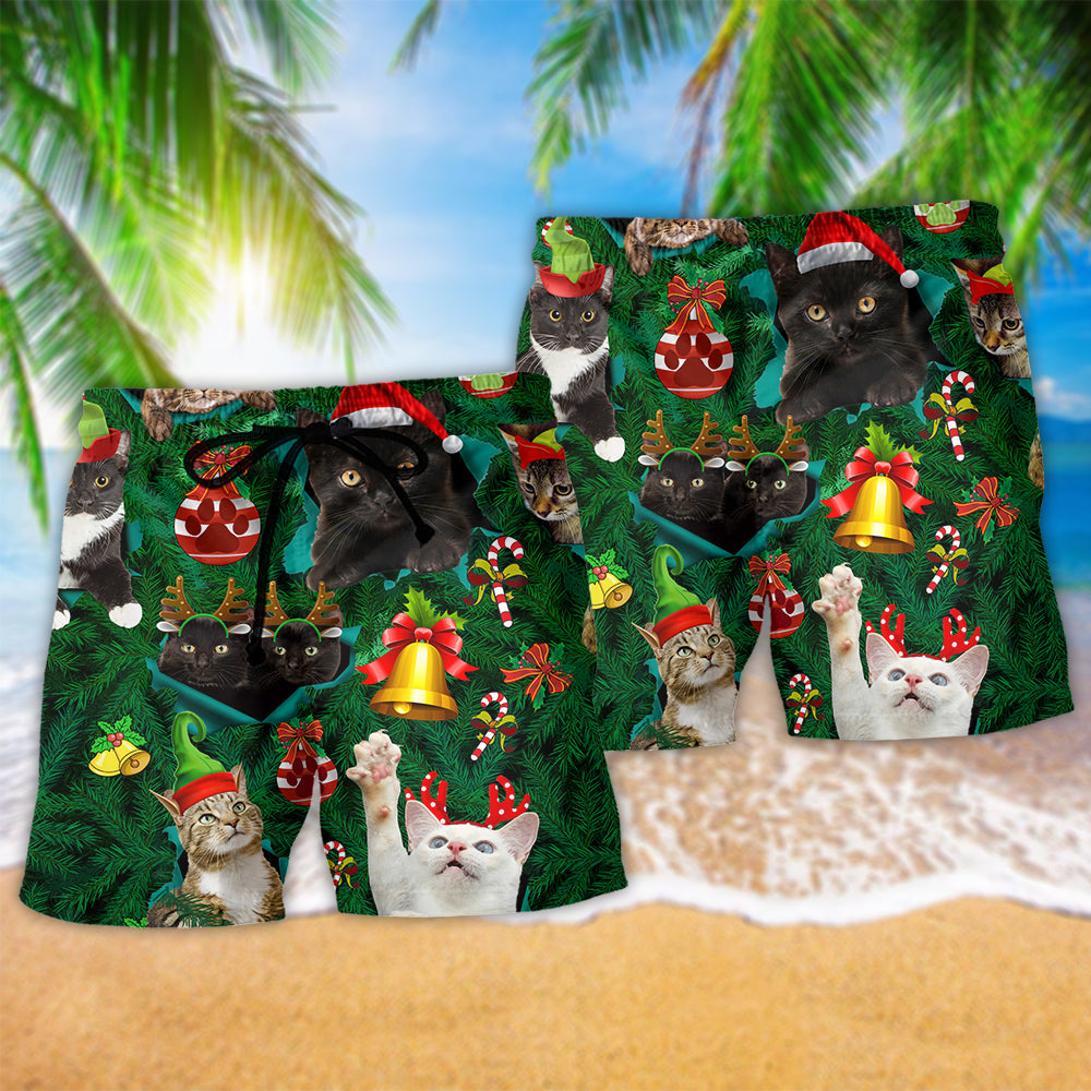 Cats Meowy Mas Christmas Colorful - Beach Short - Owls Matrix LTD