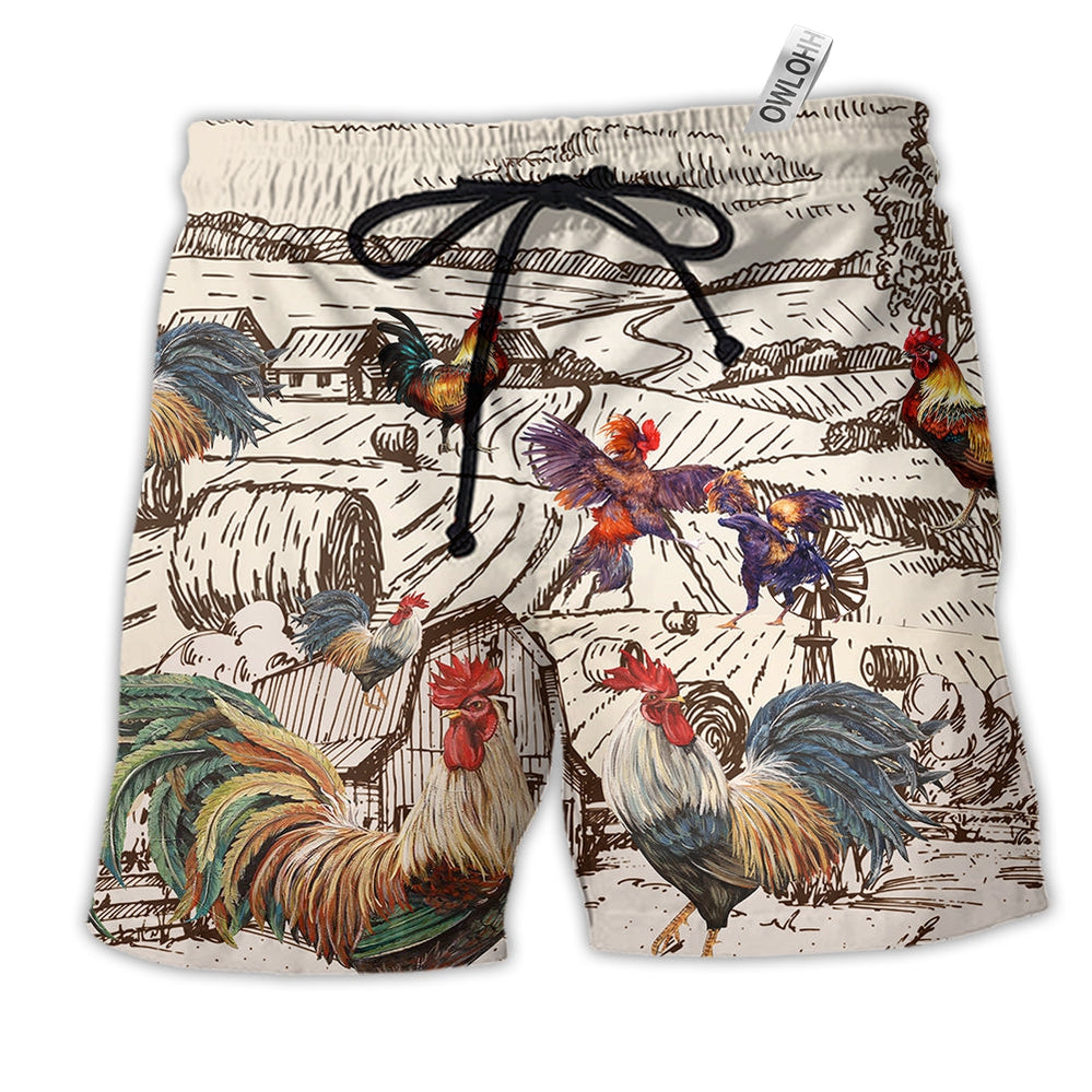 Beach Short / Adults / S Chicken Awesome Farmer Roosters - Beach Short - Owls Matrix LTD
