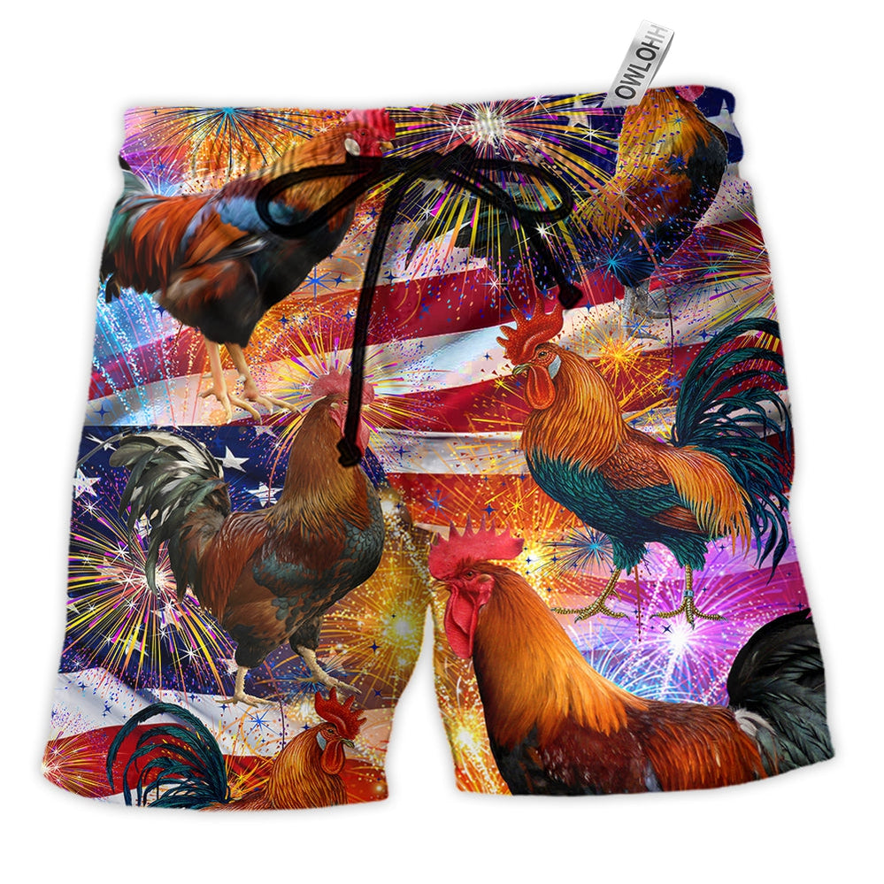 Beach Short / Adults / S Chicken America Celebrating Independence Day - Beach Short - Owls Matrix LTD