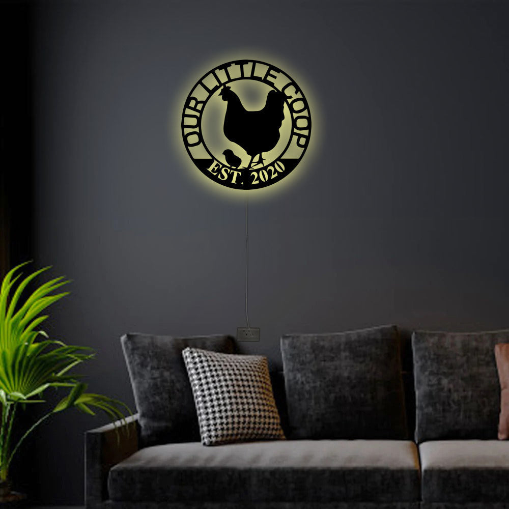 Chicken Our Little Coop Personalized - Led Light Metal - Owls Matrix LTD