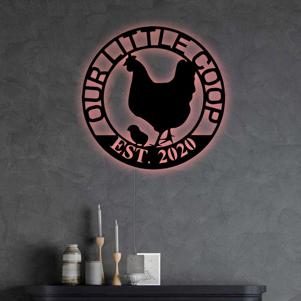 Chicken Our Little Coop Personalized - Led Light Metal - Owls Matrix LTD