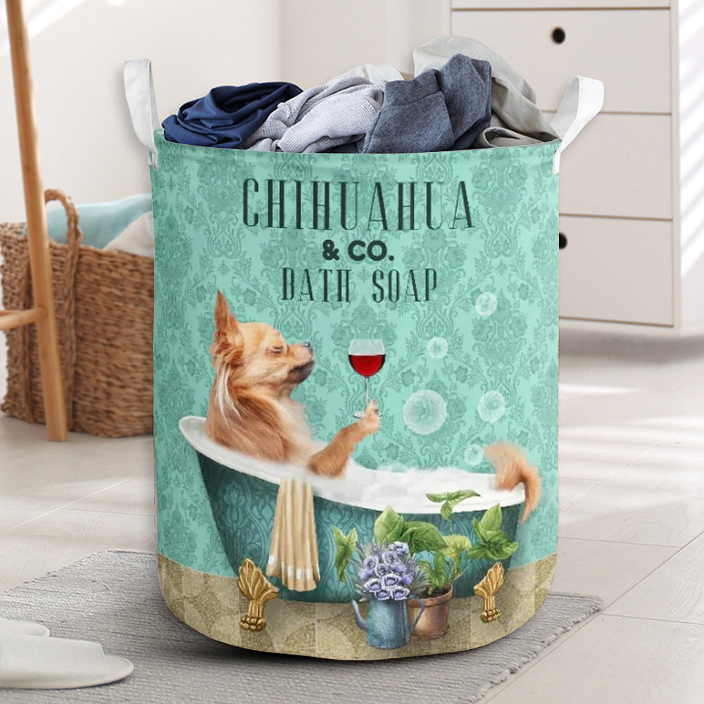 Chihuahua And Bath Soap - Laundry Basket - Owls Matrix LTD
