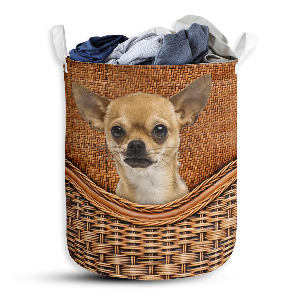 S: 17.72”x13.78” (45x35 cm) Dog Love Chihuahua Dog Rattan Teaxture - Laundry basket - Owls Matrix LTD