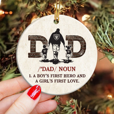 Christmas Gift Dad A Boys First Hero And A Girls First Love - Circle Ornament - Owls Matrix LTD