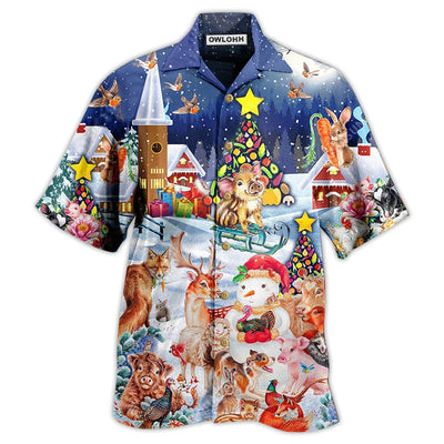 Hawaiian Shirt / Adults / S Christmas Happy Animals In Night - Hawaiian Shirt - Owls Matrix LTD