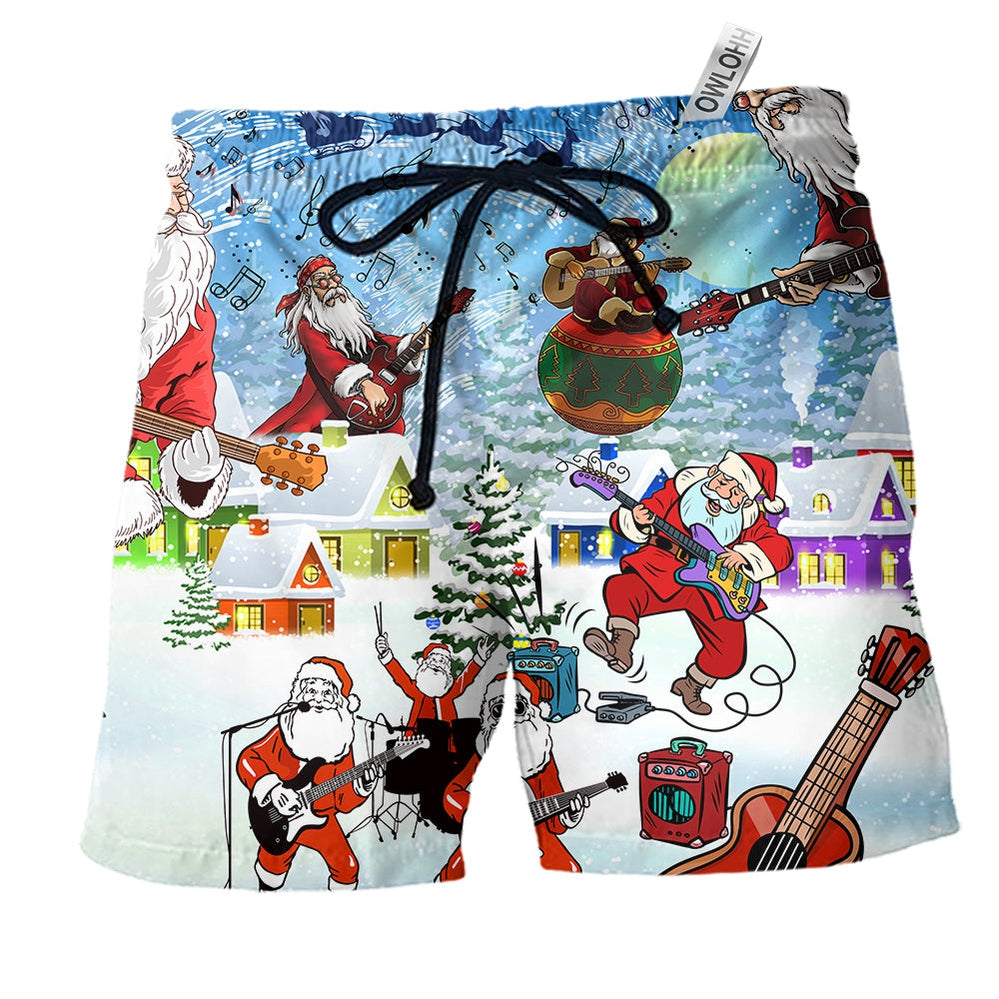 Beach Short / Adults / S Christmas Santa Loves Music And Guitar - Beach Short - Owls Matrix LTD