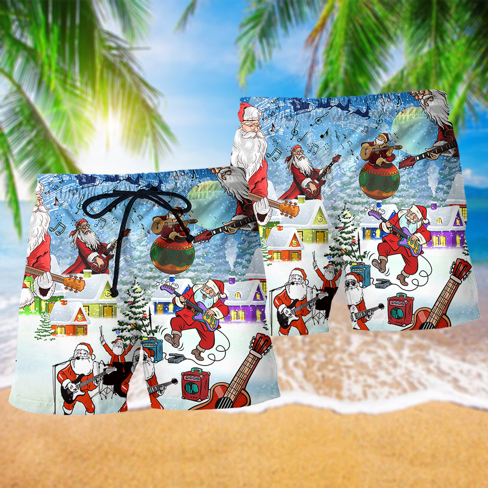 Christmas Santa Loves Music And Guitar - Beach Short - Owls Matrix LTD