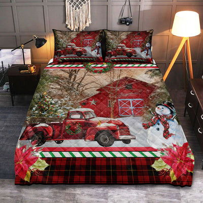 Christmas Truck Barn House - Quilt Set - Owls Matrix LTD