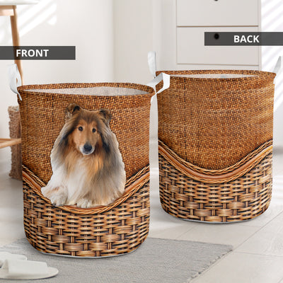 Rough Collie Dog Rattan Teaxture - Laundry Basket - Owls Matrix LTD