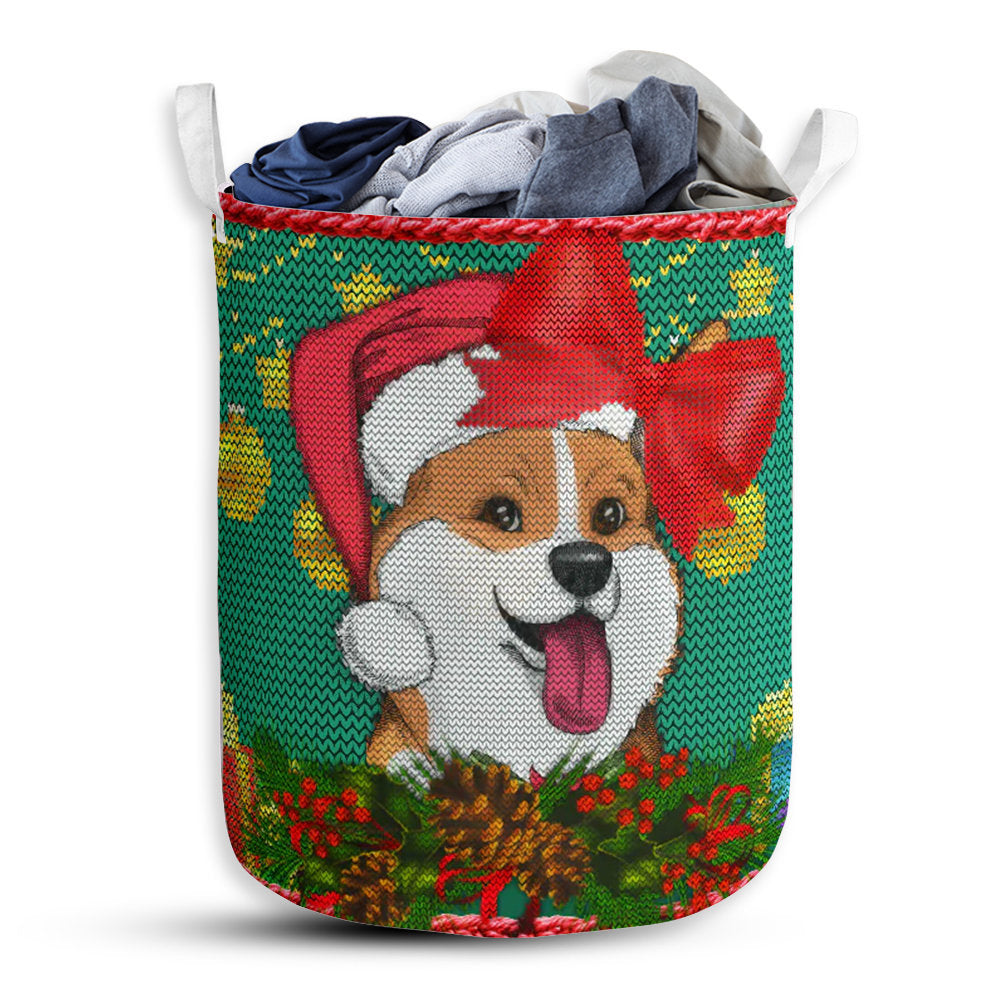 S: 17.72”x13.78” (45x35 cm) Corgi Crochet Christmas Style - Laundry Basket - Owls Matrix LTD