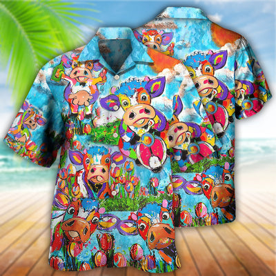 Cow Happy Love Funny Animals - Hawaiian Shirt - Owls Matrix LTD