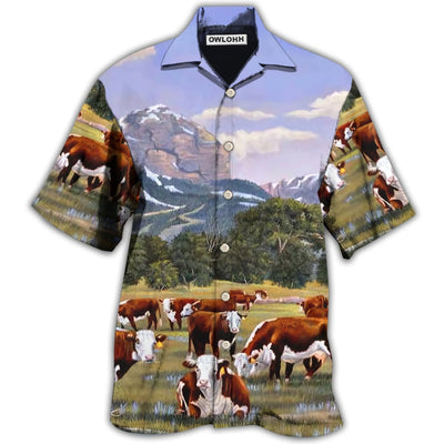 Hawaiian Shirt / Adults / S Cow Hereford Cow Beautiful Landscape - Hawaiian Shirt - Owls Matrix LTD