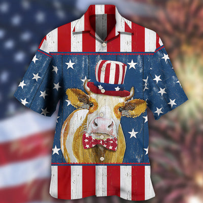 Cow Independence Day Funny - Hawaiian Shirt - Owls Matrix LTD