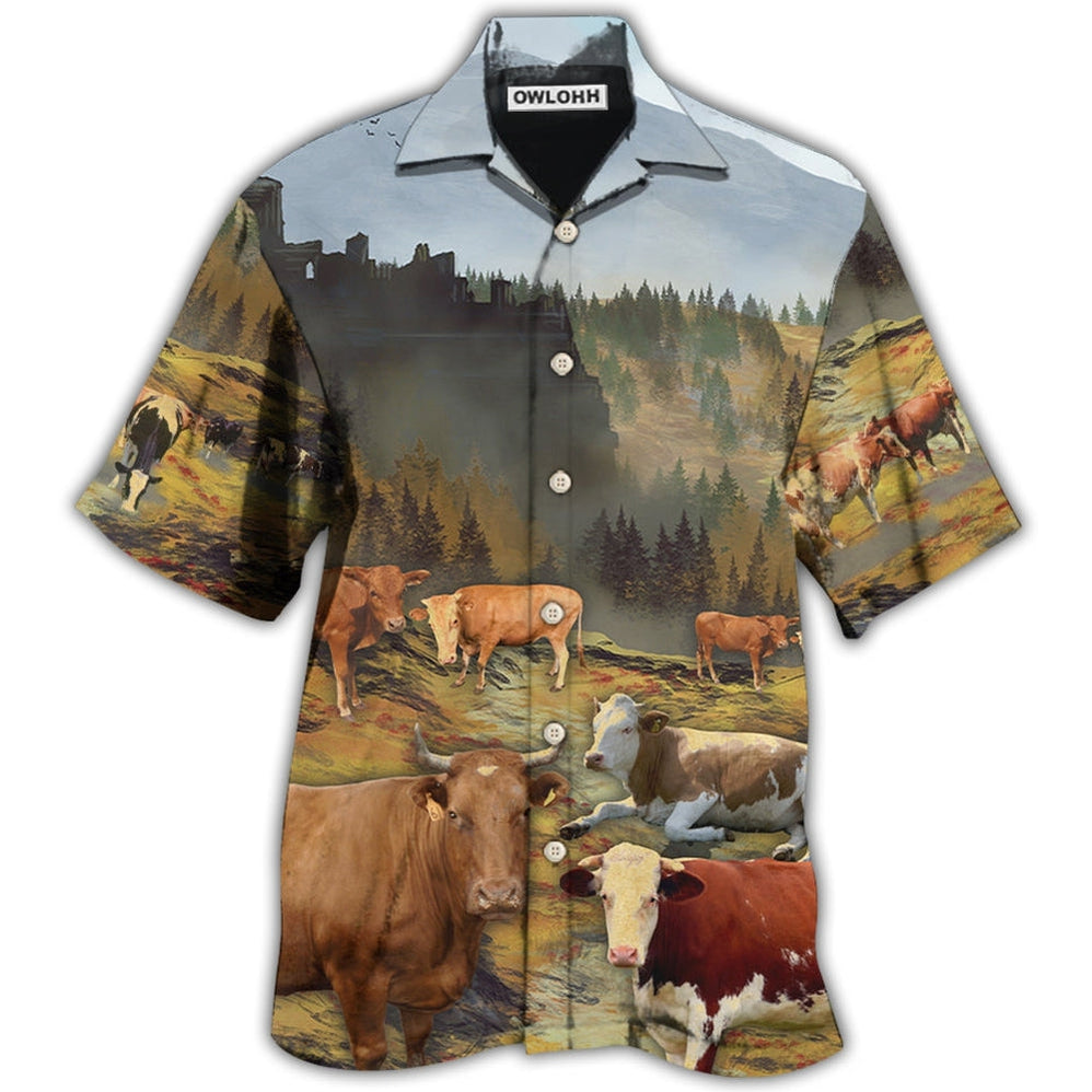 Hawaiian Shirt / Adults / S Cow Large Mountain - Hawaiian Shirt - Owls Matrix LTD