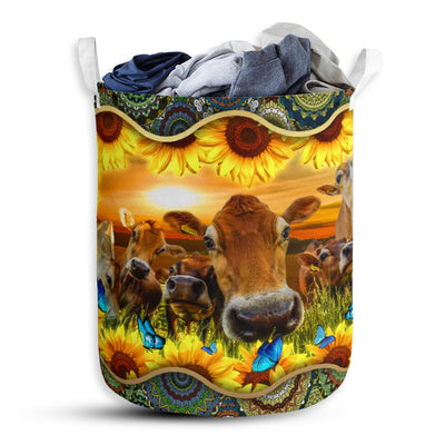 Cow Sunflower Mandala - Laundry Basket - Owls Matrix LTD