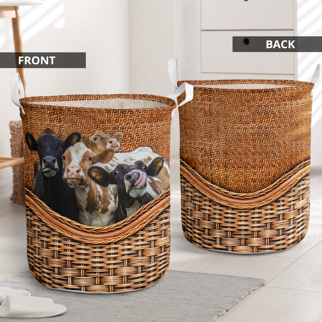 S: 17.72”x13.78” (45x35 cm) Cow Rattan Teaxture Lover - Laundry Basket - Owls Matrix LTD