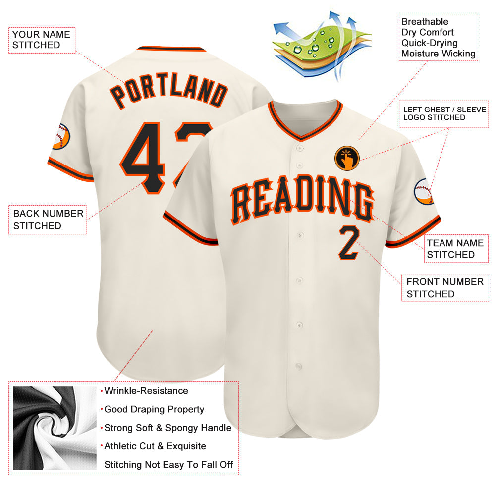 Custom Cream Black-Orange Authentic Baseball Jersey - Owls Matrix LTD
