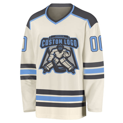 Custom Cream Light Blue-Dark Gray Hockey Jersey