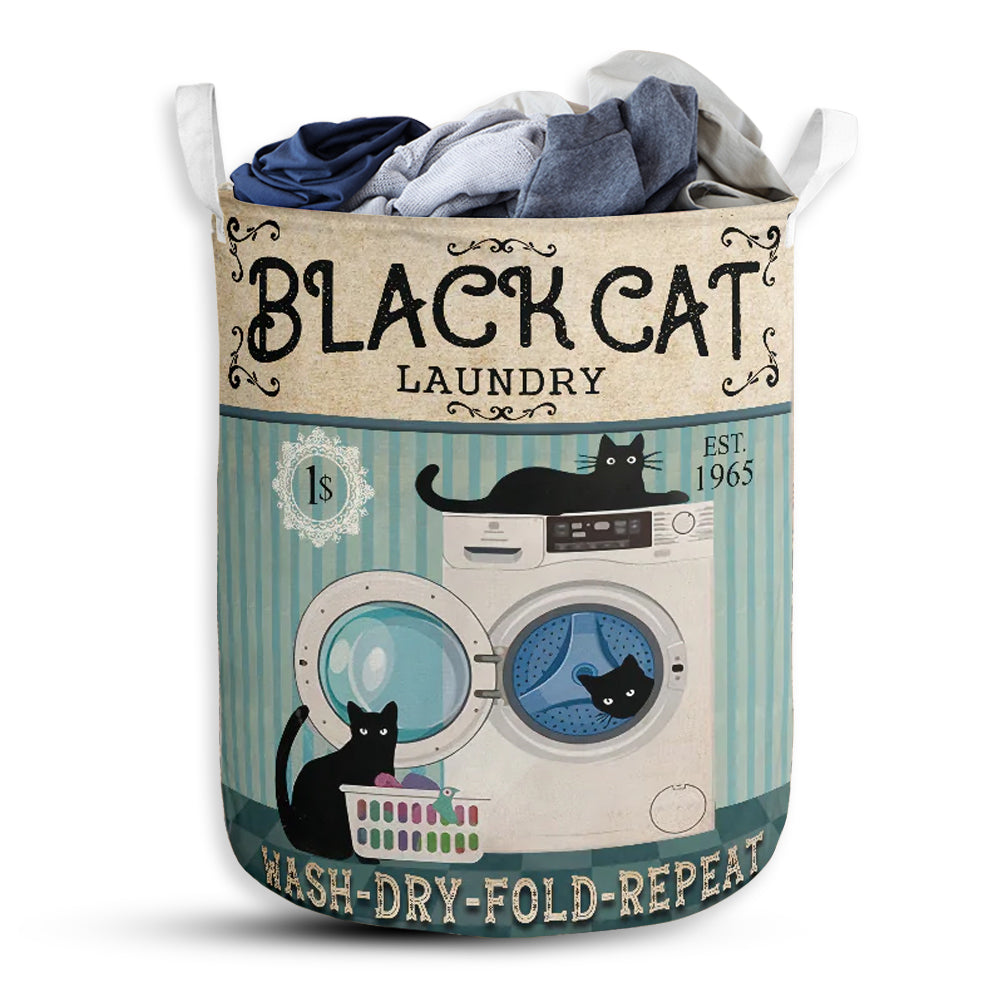 S: 17.72”x13.78” (45x35 cm) Black Cat Wash Basic Style - Laundry Basket - Owls Matrix LTD