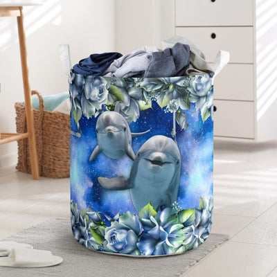 Cute Dolphin Blue Ocean Basic Style - Laundry Basket - Owls Matrix LTD