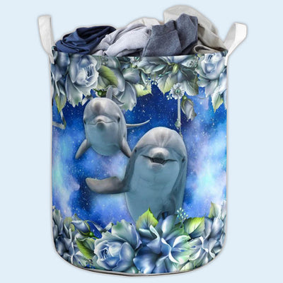 S: 17.72”x13.78” (45x35 cm) Cute Dolphin Blue Ocean Basic Style - Laundry Basket - Owls Matrix LTD