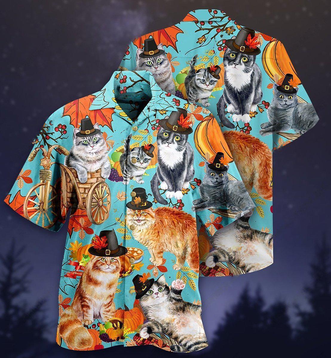 Cat Happy Thanksgiving - Hawaiian Shirt - Owls Matrix LTD