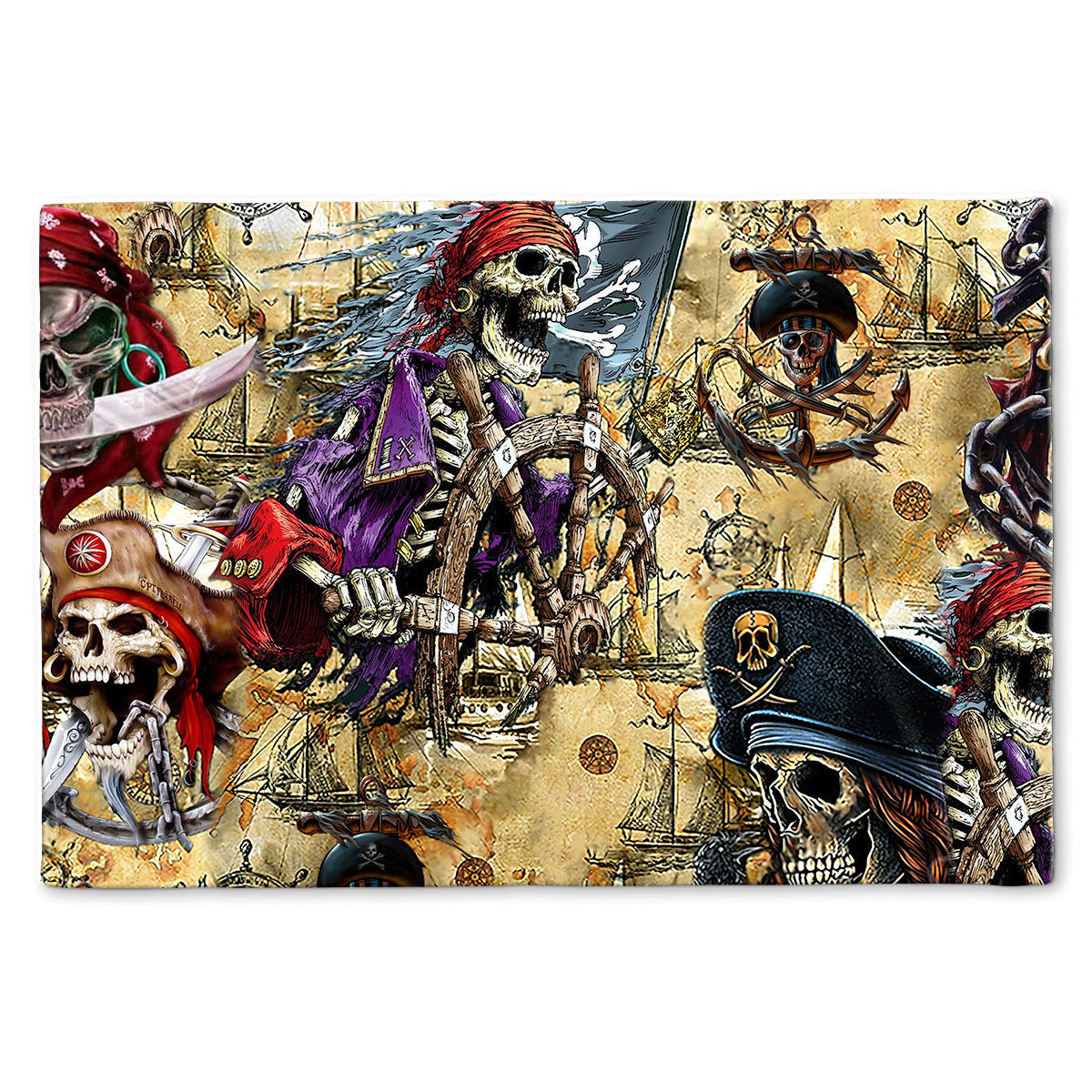 S ( 16X24 INCHES ) Skull Amazing Pirate Hunting - Doormat - Owls Matrix LTD