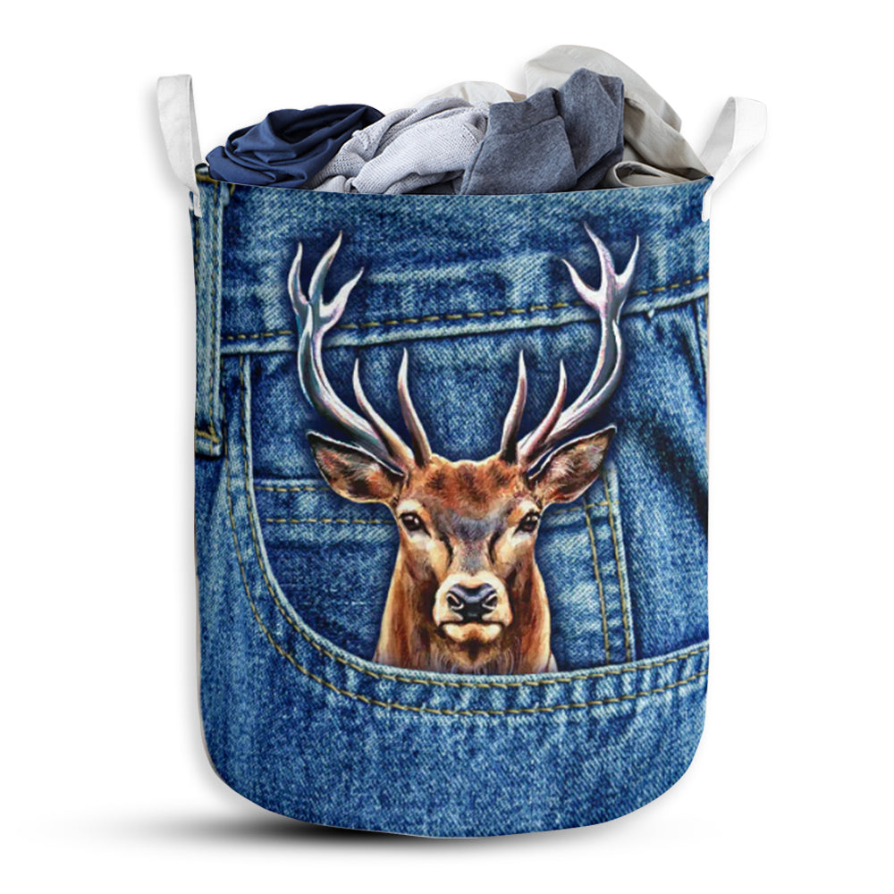 S: 17.72”x13.78” (45x35 cm) Deer Hunting Jean Pocket - Laundry Basket - Owls Matrix LTD