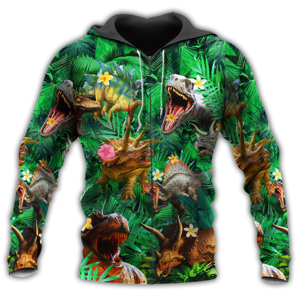 Zip Hoodie / S Dinosaur Aloha Style With Green Style - Hoodie - Owls Matrix LTD
