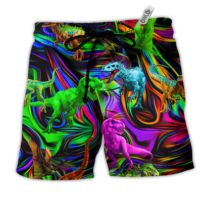 Beach Short / Adults / S Dinosaur Amazing Love Neon Color - Beach Short - Owls Matrix LTD