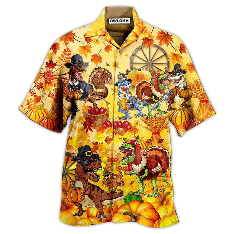 Hawaiian Shirt / Adults / S Dinosaur Happy Trexgiving Fall - Hawaiian Shirt - Owls Matrix LTD