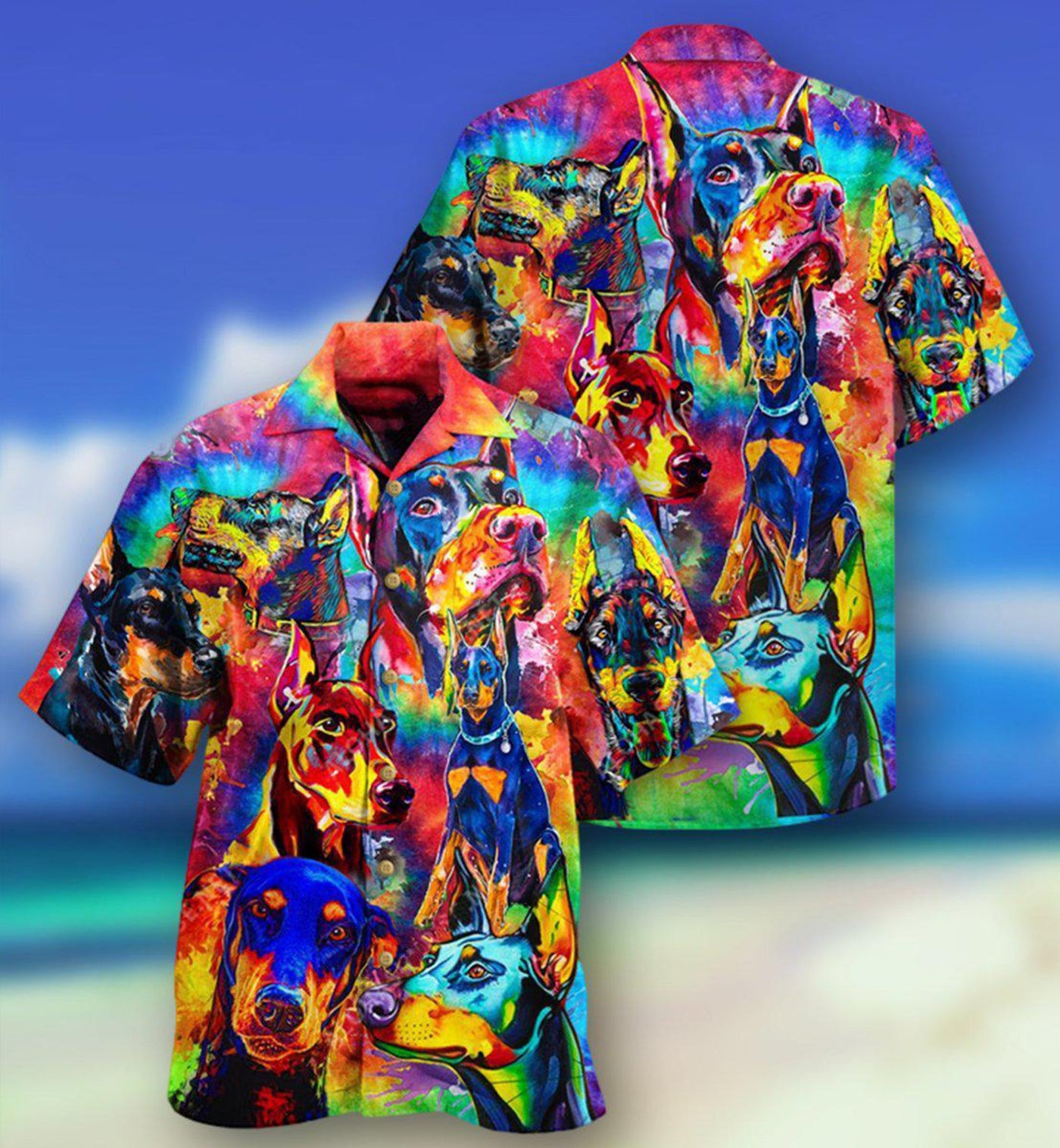 Doberman Dogs Colorful - Hawaiian Shirt - Owls Matrix LTD