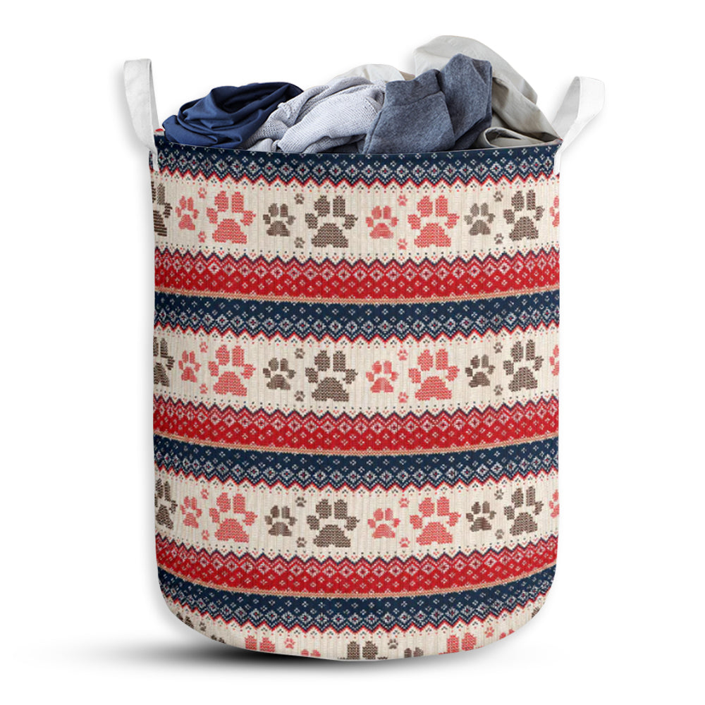 Dog Paw Pattern Knitted - Laundry Basket - Owls Matrix LTD
