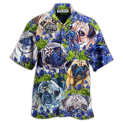 Hawaiian Shirt / Adults / S Pug And Beautiful Blue Bonnet - Hawaiian Shirt - Owls Matrix LTD