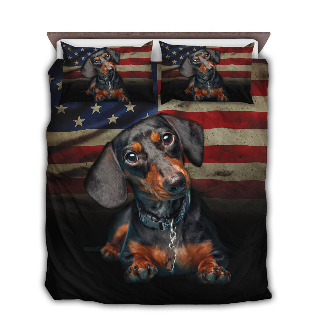 US / Twin (68" x 86") Dachshund Dog America My Friend Style - Bedding Cover - Owls Matrix LTD