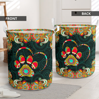Dog Paw Mandala Colorful - Laundry Basket - Owls Matrix LTD