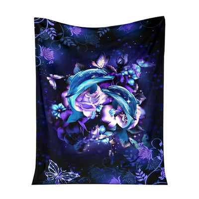 50" x 60" Dolphin And Blue Flowers Dolphin - Flannel Blanket - Owls Matrix LTD