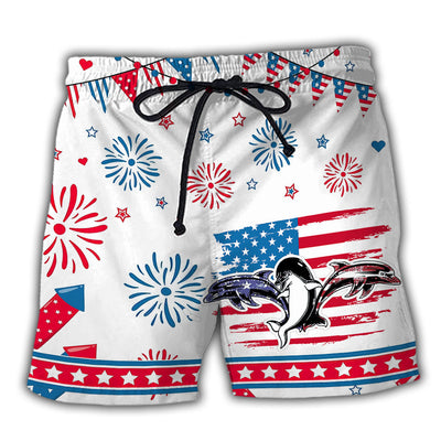 Beach Short / Adults / S Dolphin Independence Day Funny Dolphin - Beach Short - Owls Matrix LTD