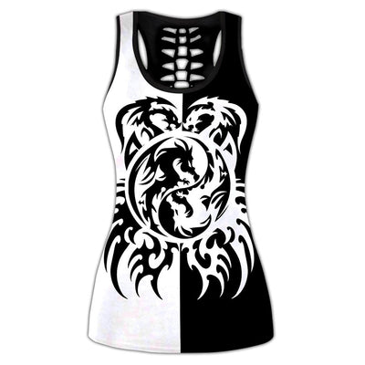 S Dragon Black And White Dragon Tattoo Art - Tank Top Hollow - Owls Matrix LTD