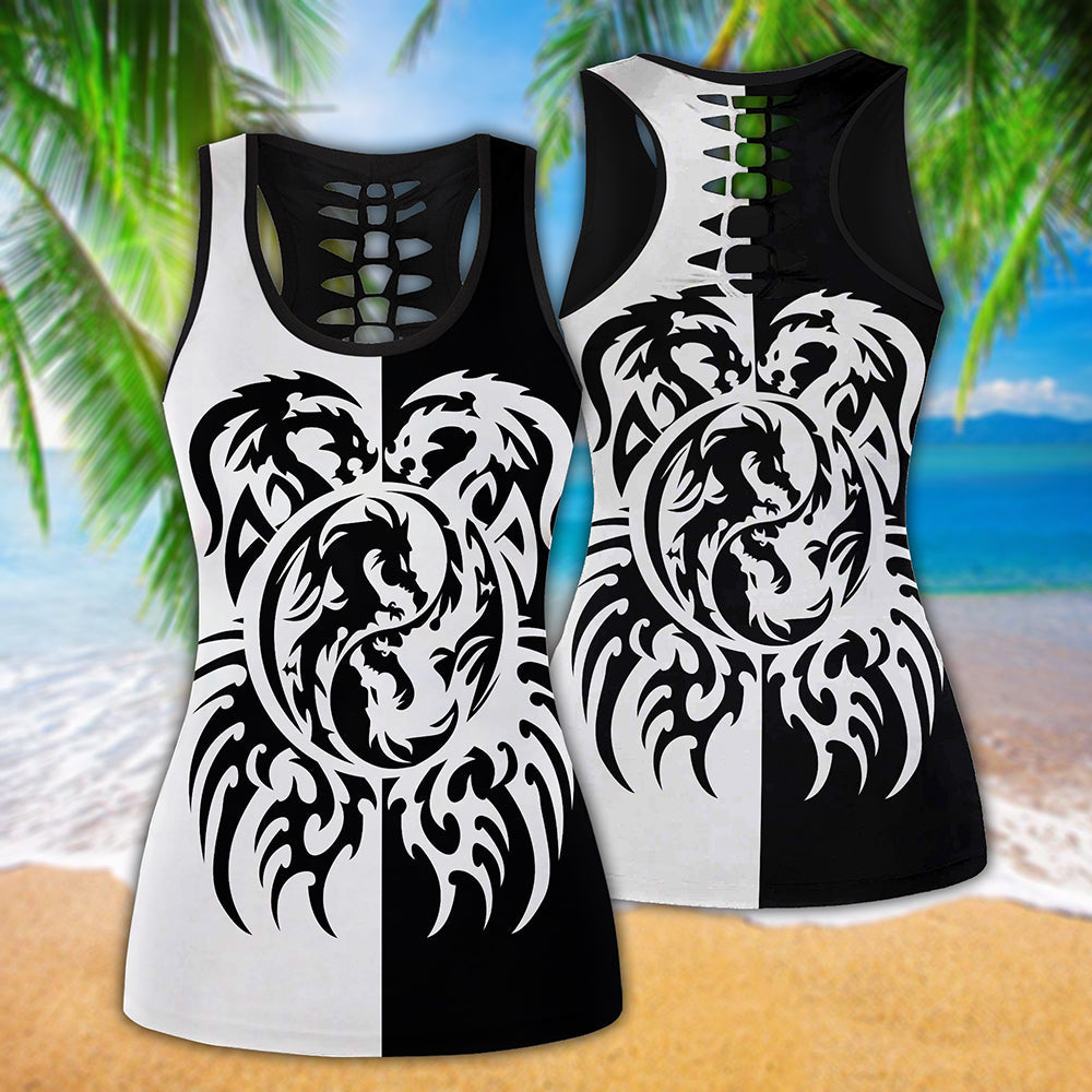 Dragon Black And White Dragon Tattoo Art - Tank Top Hollow - Owls Matrix LTD