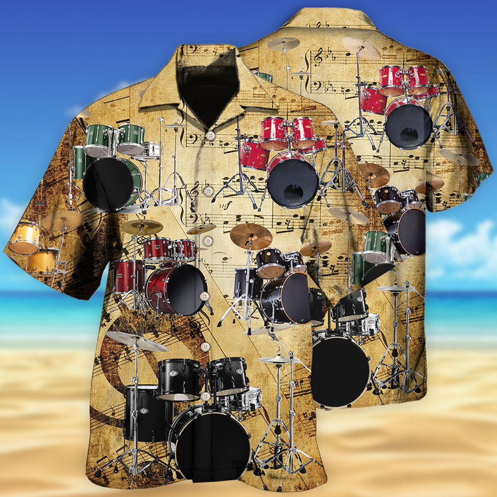 Drum Music Note Vintage Style - Hawaiian Shirt - Owls Matrix LTD