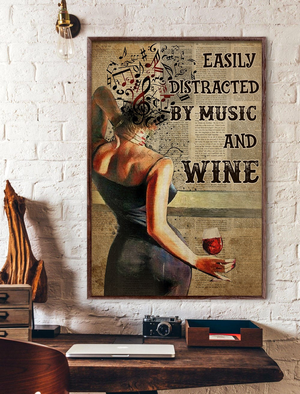Wine Easily Distracted By Music And Wine - Vertical Poster - Owls Matrix LTD