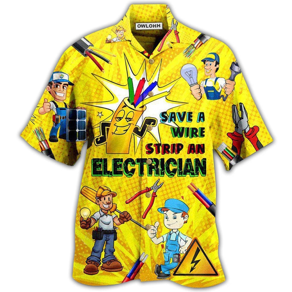 Hawaiian Shirt / Adults / S Electrician Save A Wire Stip An Electrician - Hawaiian Shirt - Owls Matrix LTD